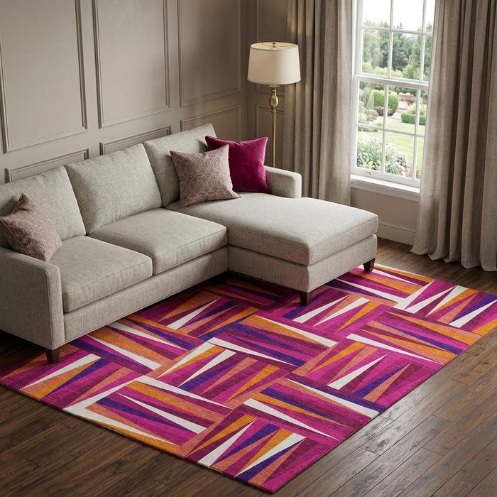 10' X 14' Geometric Washable Area Rug With UV Protection (679420) - Burgundy / Purple / Orange