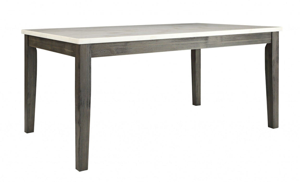 64" Marble And Solid Wood Dining Table - White