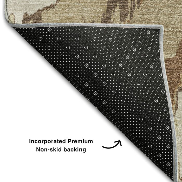 10' X 14' Abstract Washable Area Rug With UV Protection (668645) - Chocolate / Ivory / Beige
