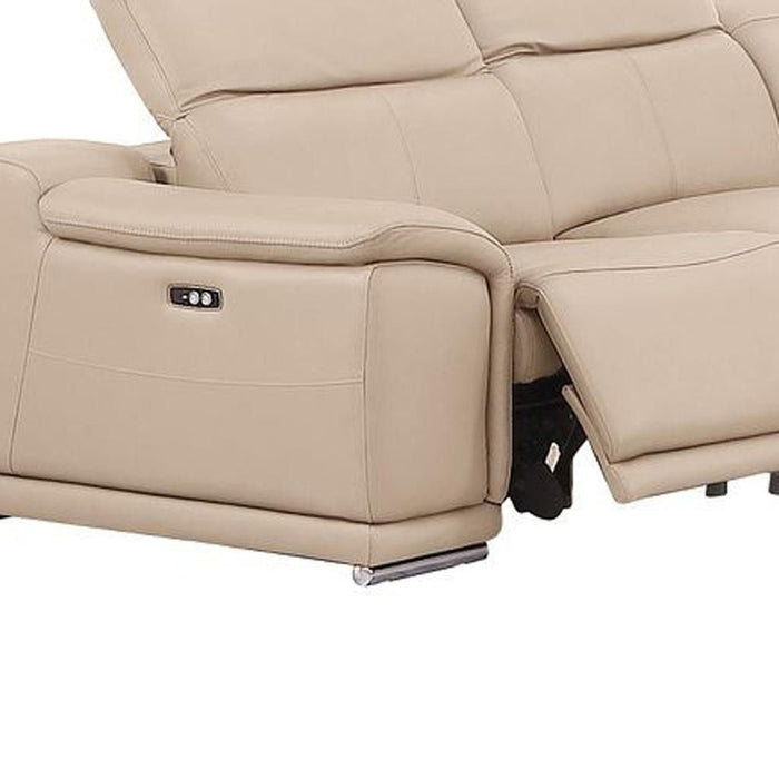 Leather Modular U Shaped Ten Piece Corner Sectional With Console - Beige