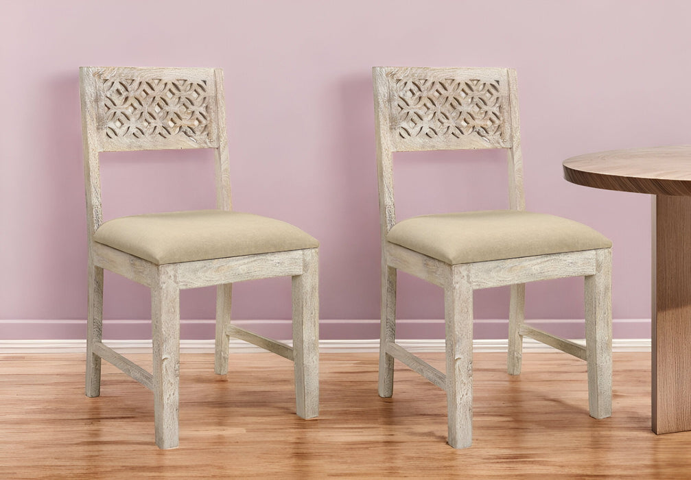 Upholstered Fabric Carved Back Dining Side Chairs (Set of 2) - White