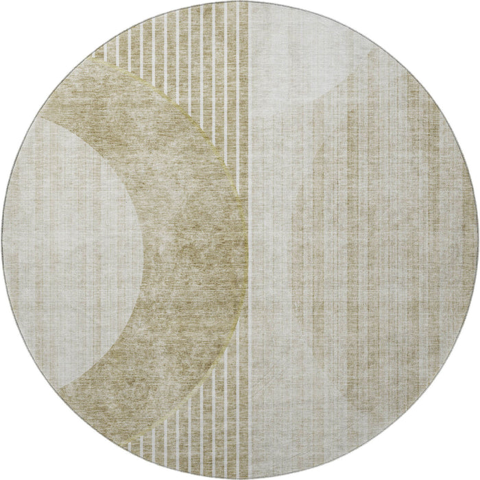 8' Geometric Washable Round Rug With UV Protection (655755) - Taupe / Beige