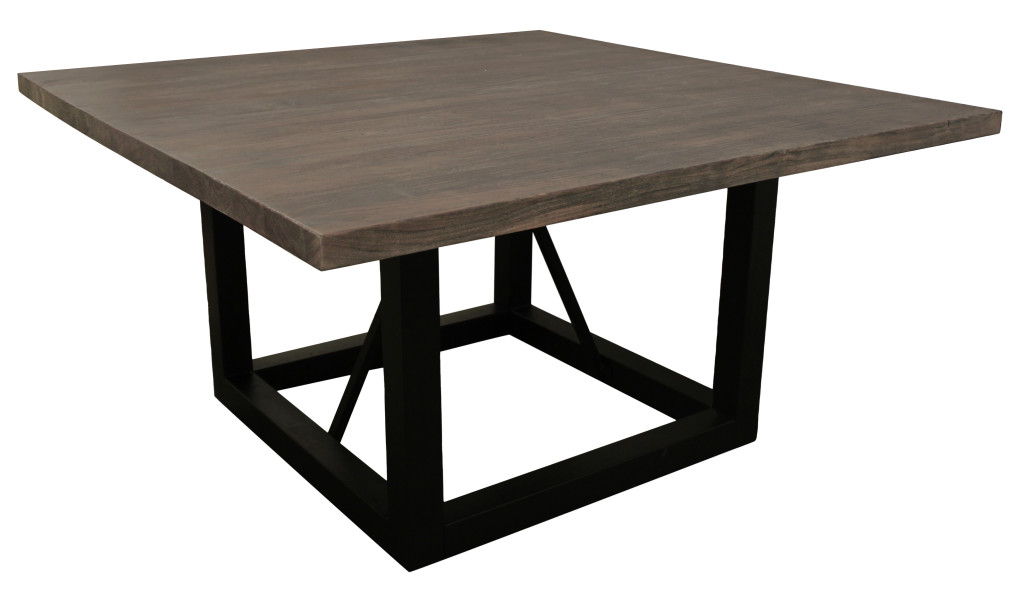 72" Solid Wood And Iron Frame Base Square Dining Table - Dark Brown