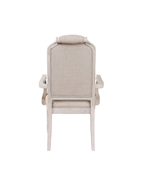 Tufted And Upholstered Fabric And Solid Wood Dining Arm Chairs (Set of 2) - Antiqued White