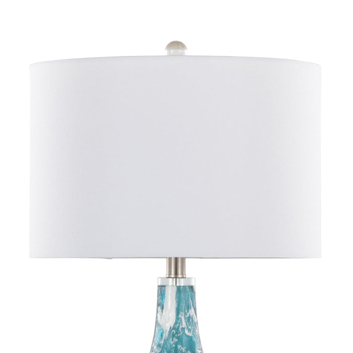 Rocca - 29" Table Lamp (Set of 2) - Sapphire Blue And White Glass, Brushed Nickel, Clear Crystal, And White Linen Shade