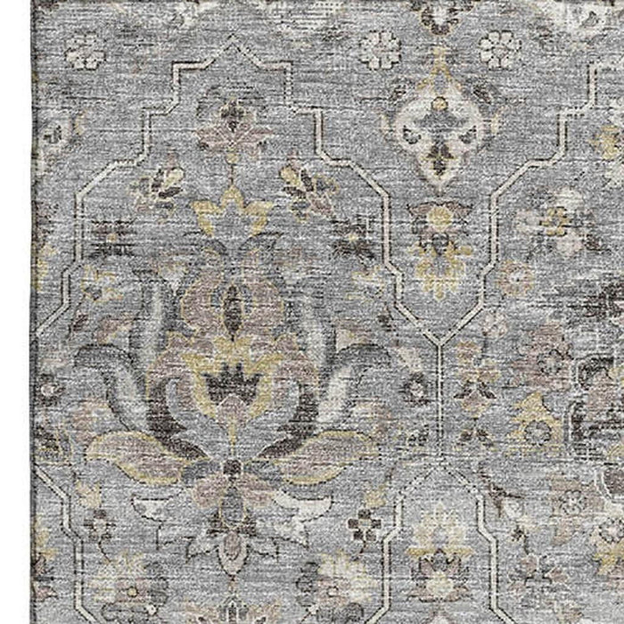10' X 14' Floral Medallion Distressed Washable Area Rug With UV Protection (644556) - Ash Gray / Brown / Ivory