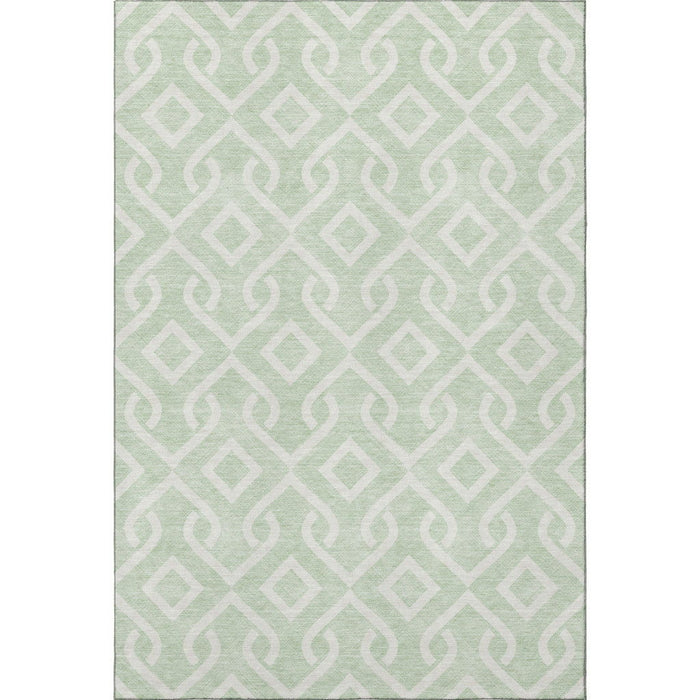 10' X 14' Geometric Washable Area Rug With UV Protection (652533) - Mint Green / Ivory