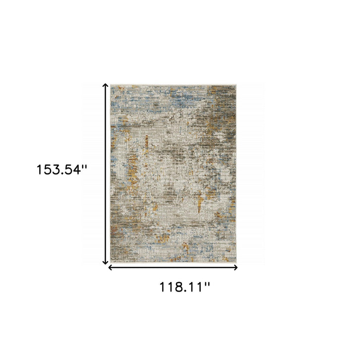 10' x 13' Abstract Power Loom Stain Resistant Area Rug With Fringe - Beige Gray Brown Gold Red And Blue
