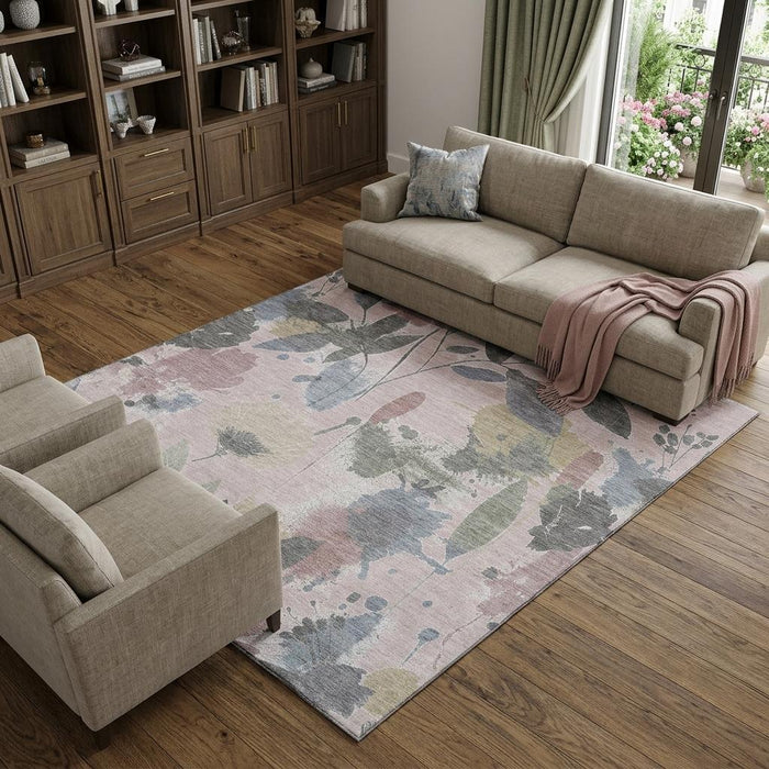 10' X 14' Floral Washable Area Rug With UV Protection (694364) - Blush / Mauve / Gray