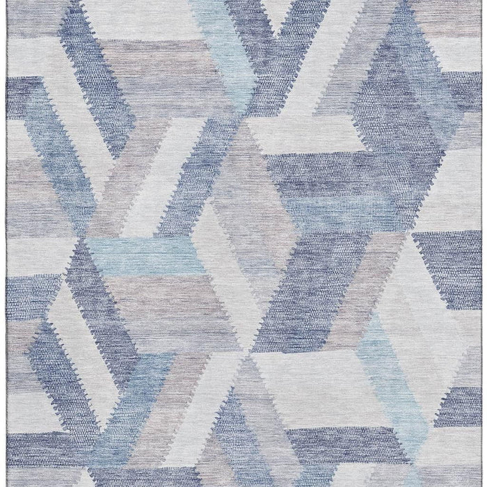 10' X 14' Geometric Washable Area Rug With UV Protection (692454) - Denim Blue / Ivory / Gray