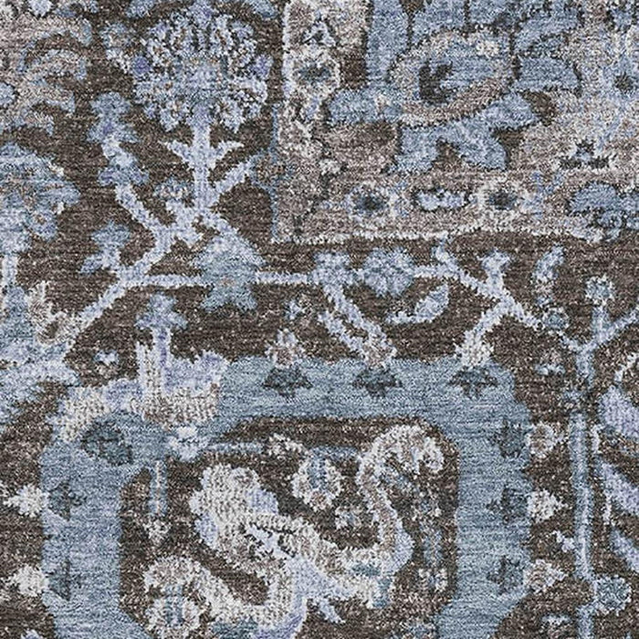 10' X 14' Damask Washable Area Rug With UV Protection (692964) - Denim Blue / Gray / Silver