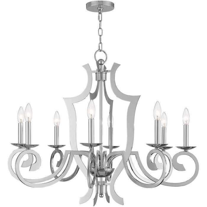 28'' Eight Light Dimmable Chandelier With Shades - Silver