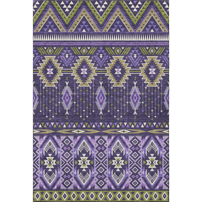 10' X 14' Tribal Washable Area Rug With UV Protection (705779) - Purple / Fern Green