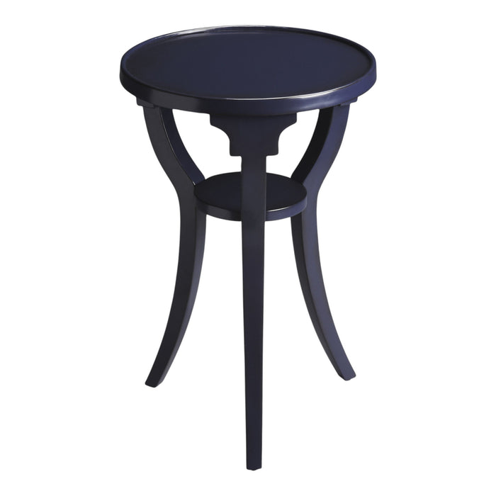 Wood And Solid Wood Round End Table With Shelf - Blue