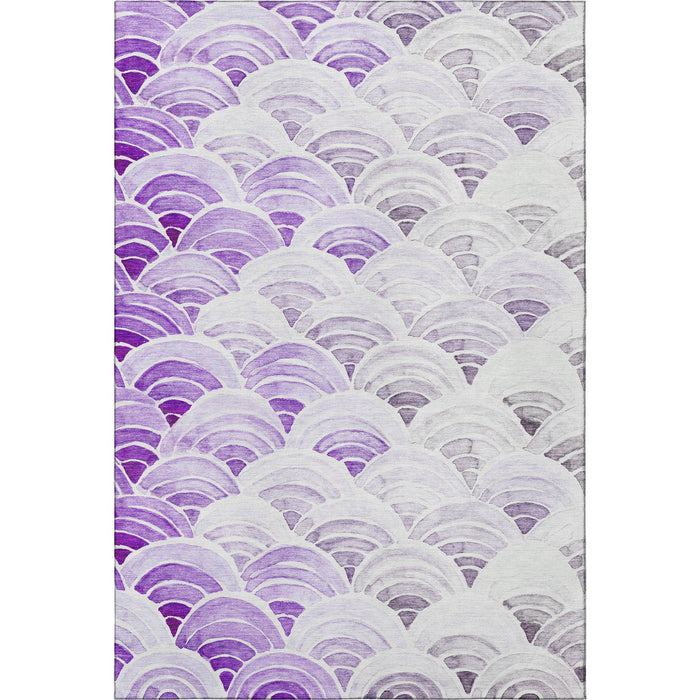 8' X 10' Geometric Washable Area Rug With UV Protection (645796) - Purple / Ivory / Gray