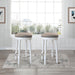 Set of two Giga 360° swivel wooden barstools with upholstered seats, counter height for kitchen or bar seating.