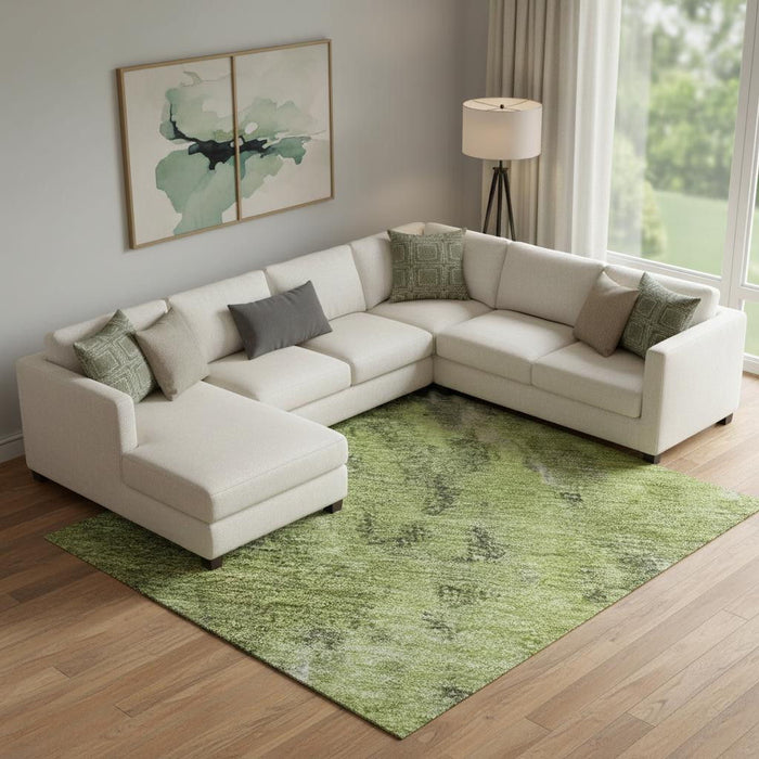 10' X 14' Abstract Washable Area Rug With UV Protection (700301) - Artichoke Green / Gray / Ivory