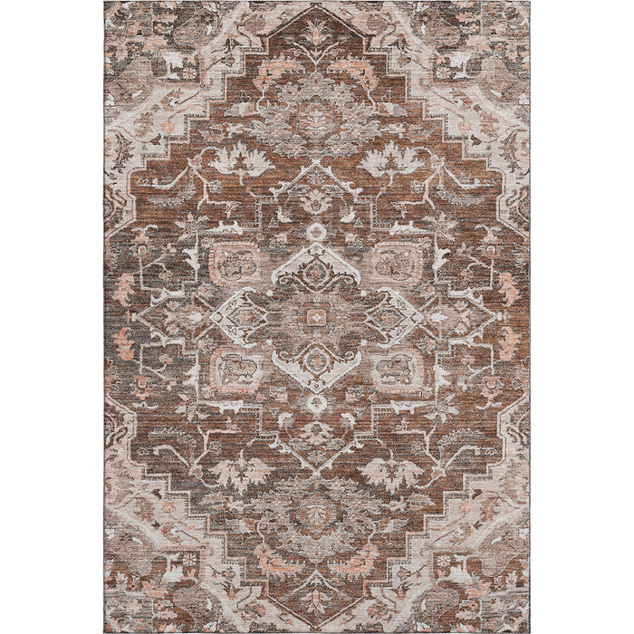 9' X 12' Floral Medallion Washable Area Rug With UV Protection - Terra Cotta