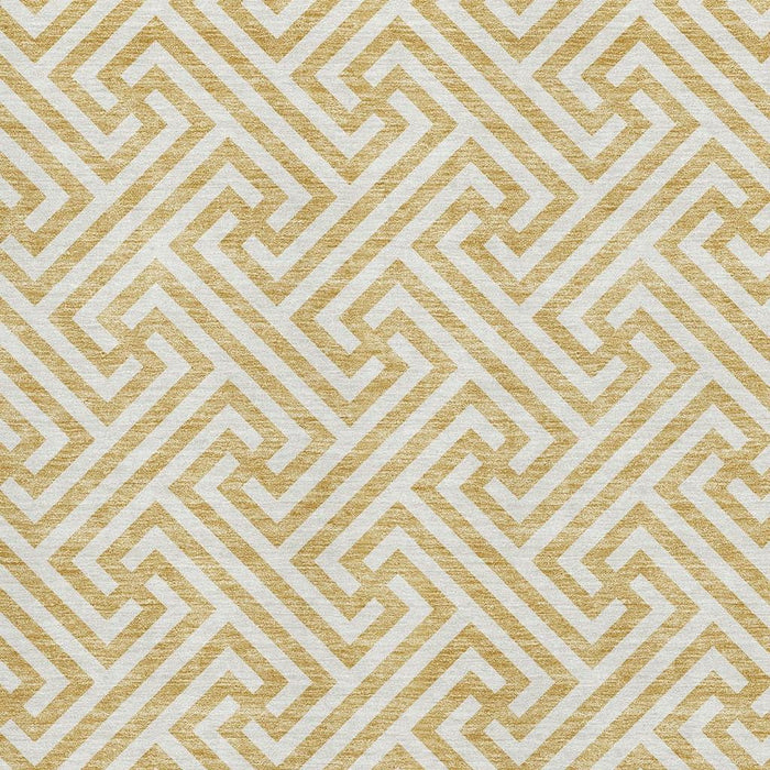 10' X 14' Geometric Washable Area Rug Polyester With UV Protection - Ivory And Gold