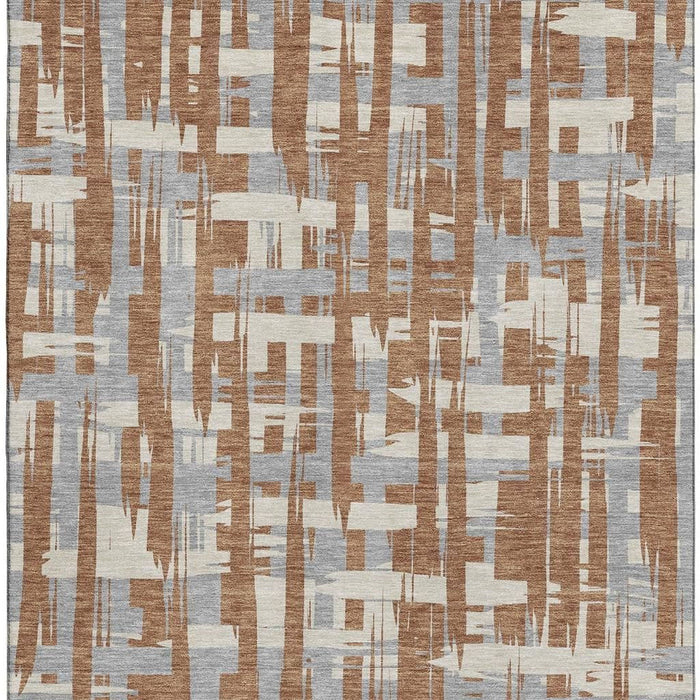 10' X 14' Striped Washable Area Rug With UV Protection (705707) - Rust / Ivory