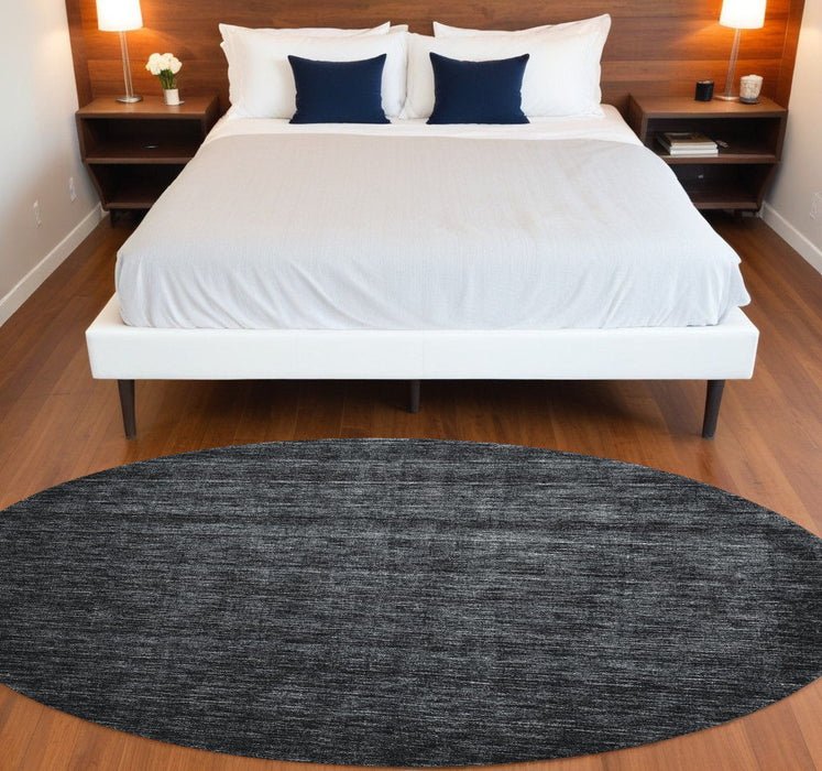 8' Round Wool Hand Woven Area Rug - Black