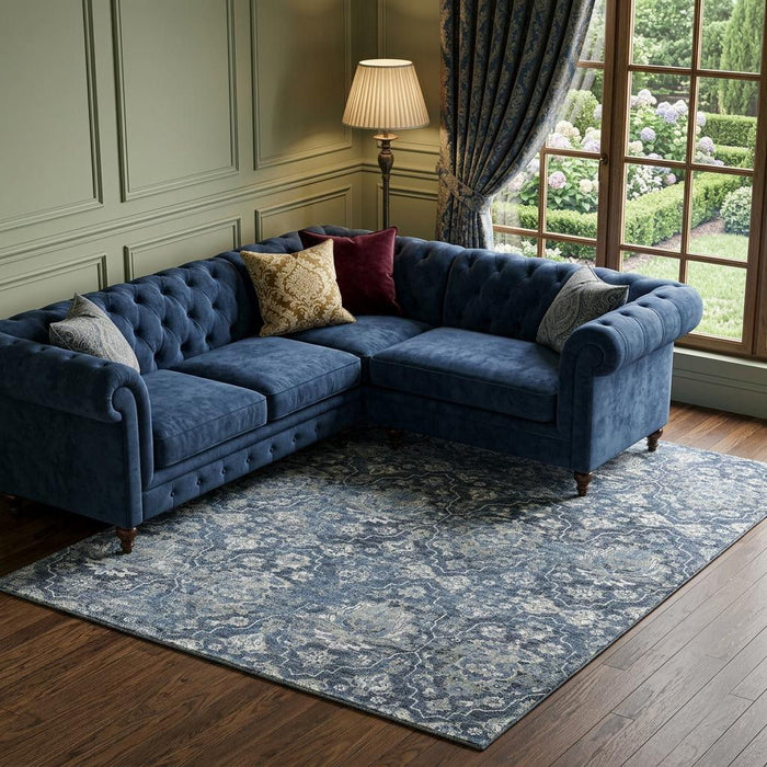 8' X 10' Floral Medallion Distressed Washable Area Rug With UV Protection (644566) - Blue / Ivory
