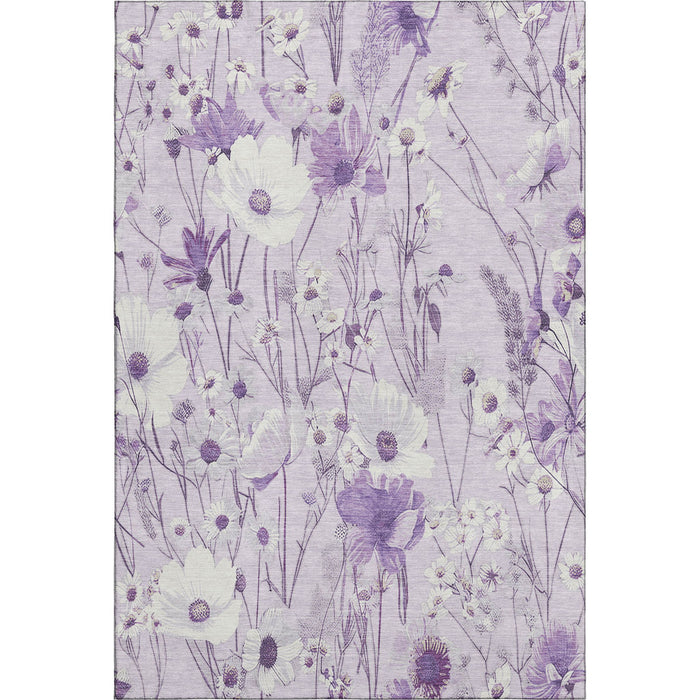 10' X 14' Floral Washable Area Rug With UV Protection (694068) - Lavender / Ivory
