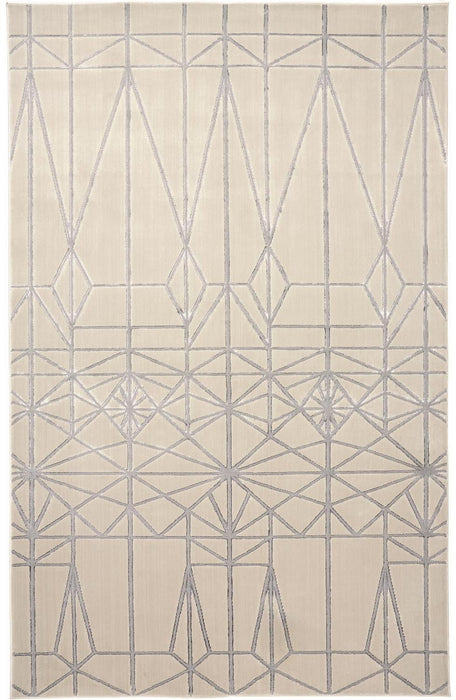 9' x 12' Geometric Area Rug - White Silver And Gray