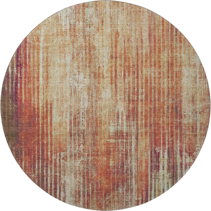8' Striped Washable Round Rug With UV Protection (650269) - Chili Red / Ivory