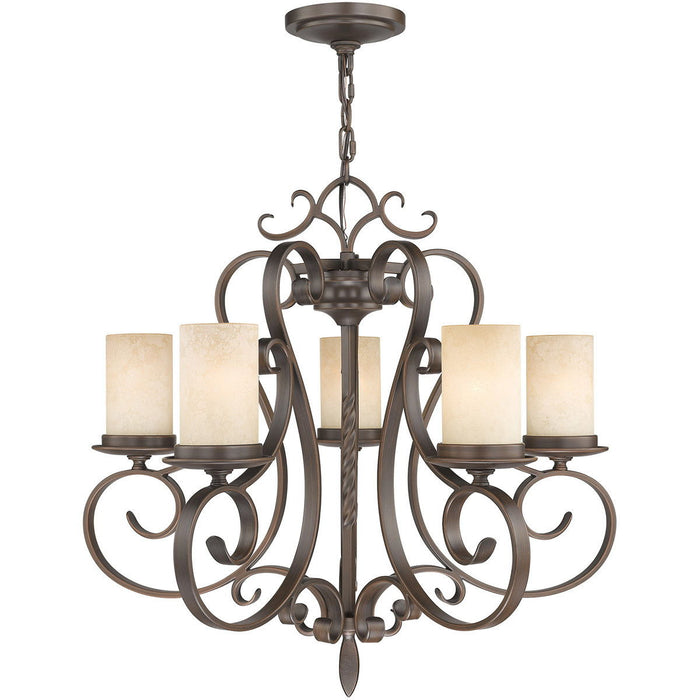 25" Five Light Dimmable Chandelier With Shades - Bronze