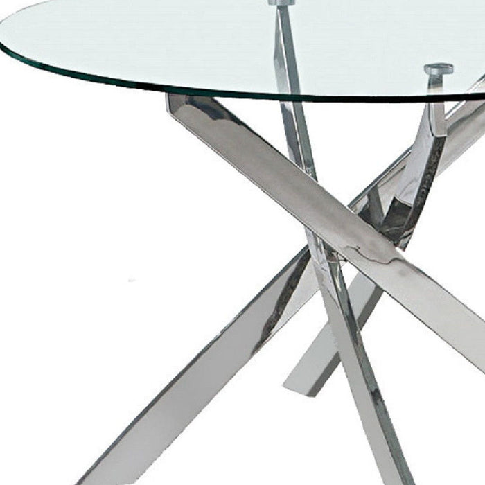 Glass And Metal Cross Leg Base Round Top Dining Table - Clear
