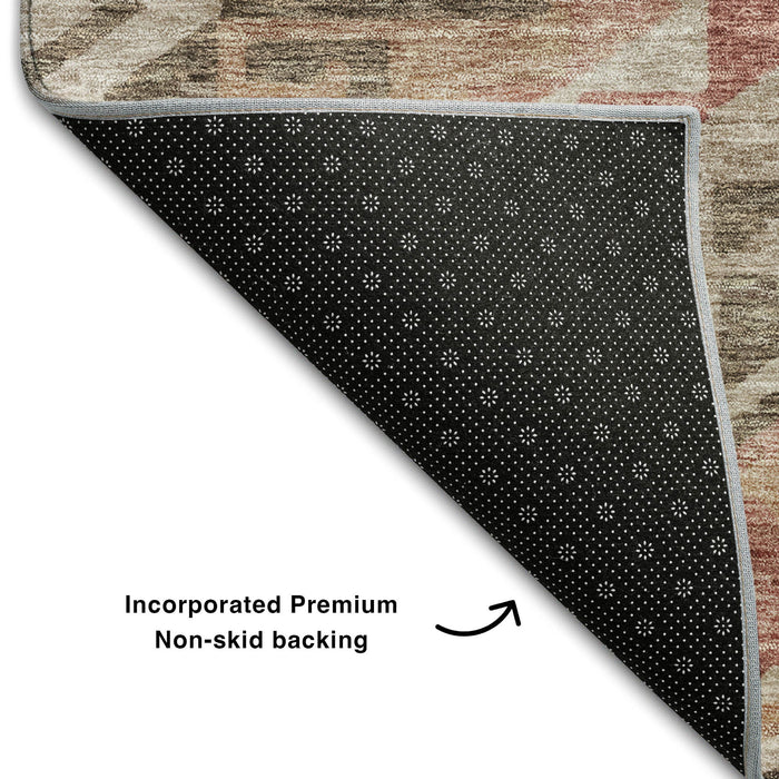 10' X 14' Geometric Washable Area Rug With UV Protection (684094) - Brown / Salmon / Ivory