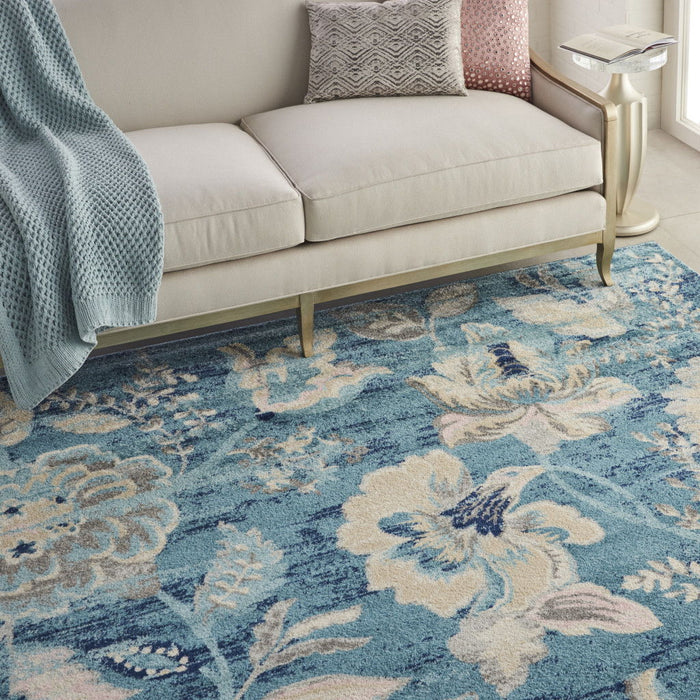 9' X 12' Floral Distressed Area Rug - Turquoise