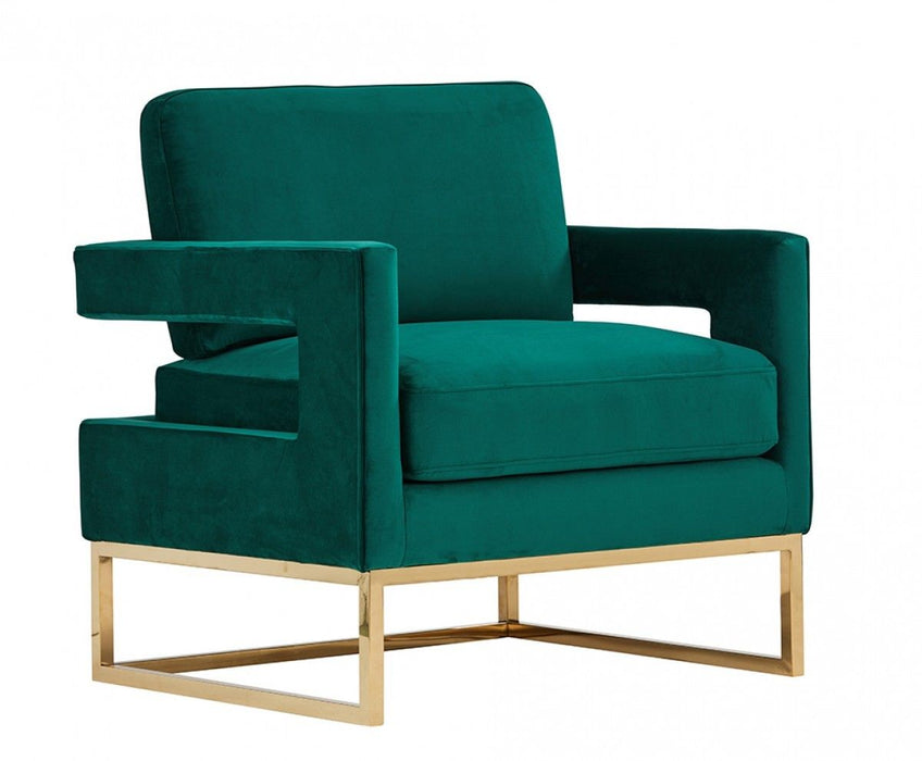 Stylish Velvet Steel Chair - Green And Gold
