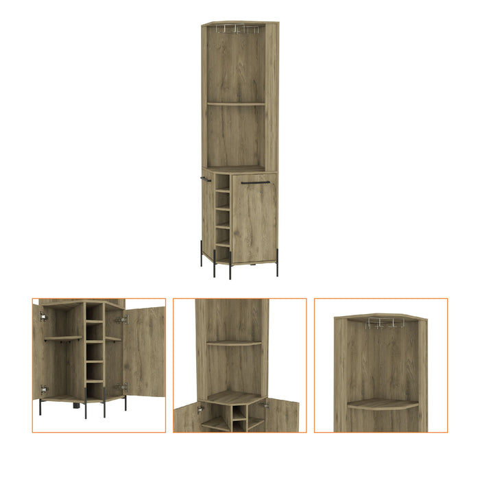 71" Wood Corner Bar Cabinet With Two Doors - Brown