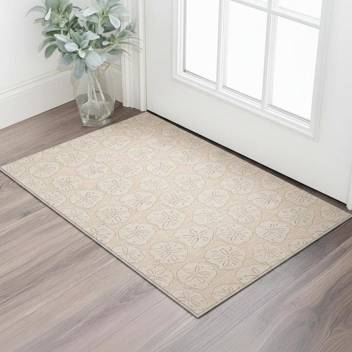 3' X 5' Geometric Washable Area Rug With UV Protection (646080) - Apricot / Ivory