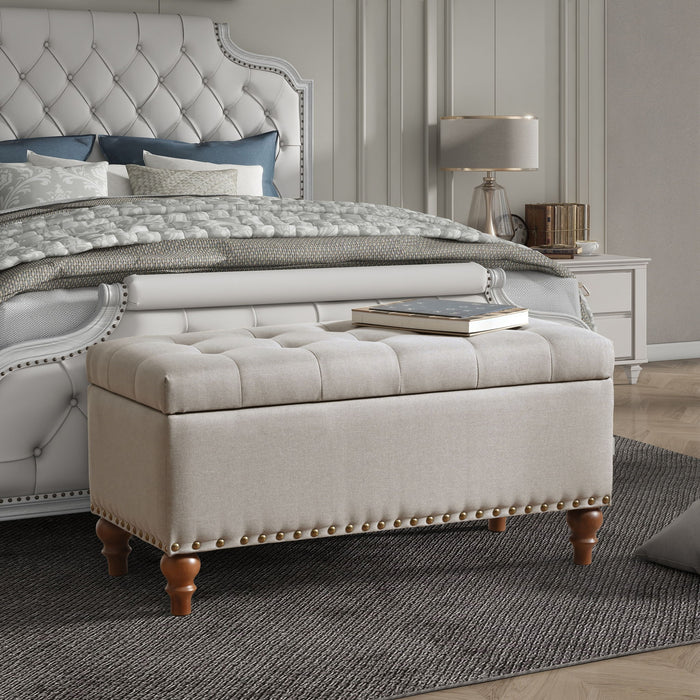 Upholstered Ottoman With Storage And Rivet Trim