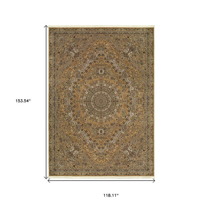 10' X 13' Medallion Area Rug With Fringe - Gold And Ivory