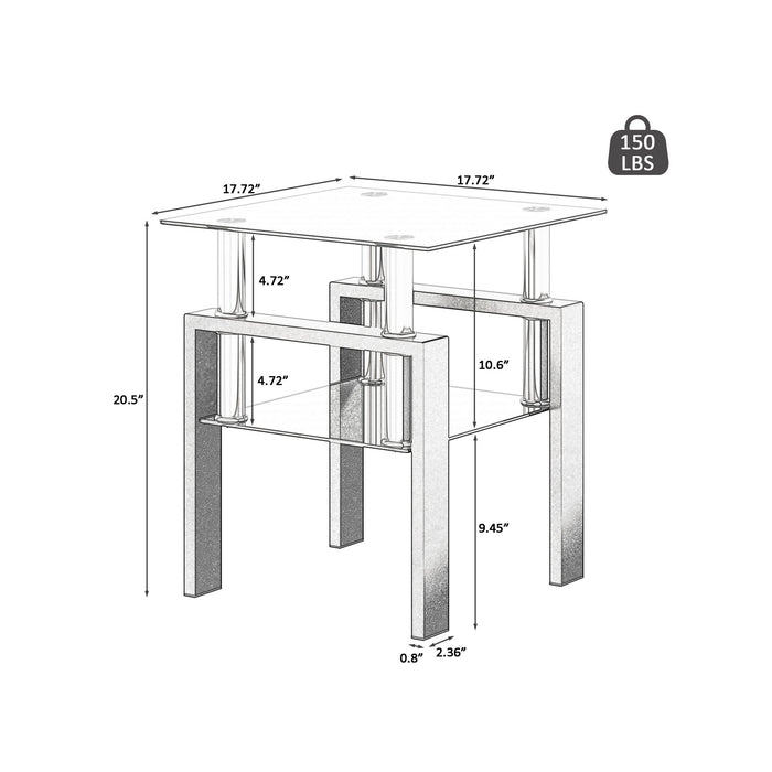 Set of two black Giga modern tempered glass tea tables with square tops for living room use.
