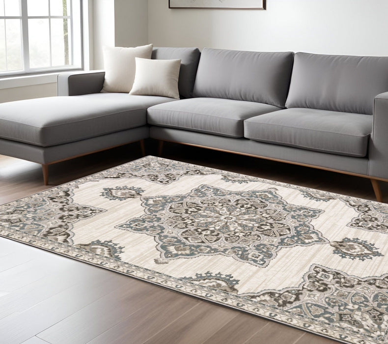 7' X 10' Medallion Area Rug - Gray / Blue