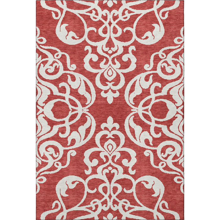 10' X 14' Damask Washable Area Rug With UV Protection (676950) - Red / Ivory