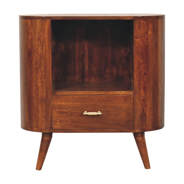 30" Solid Wood Oval Accent Cabinet With One Drawer - Chestnut