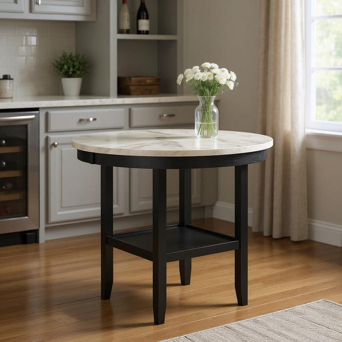Wood Faux Marble Round Counter Height Bar Table - White / Black