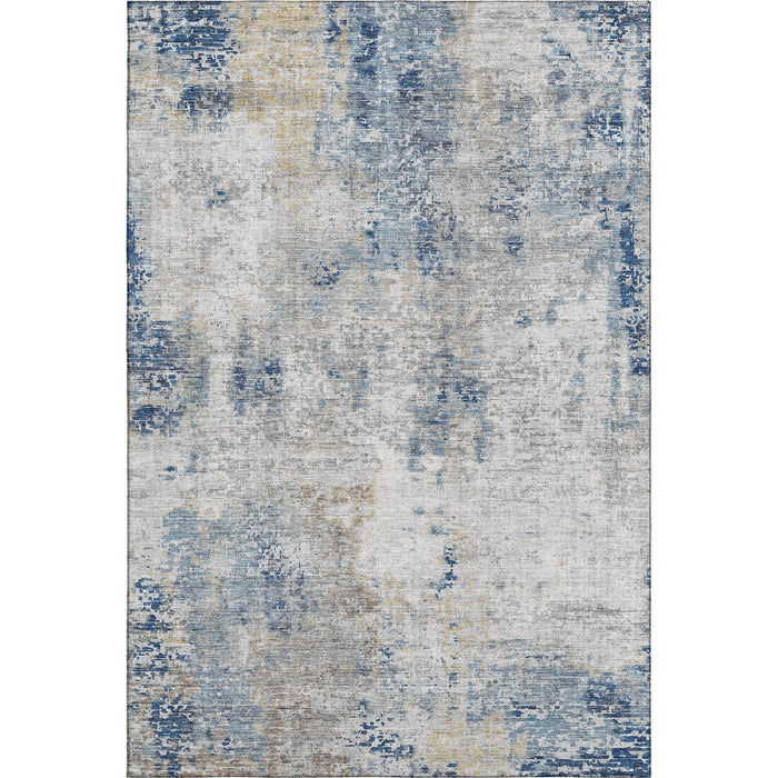 9' X 12' Abstract Washable Area Rug With UV Protection - Blue / Ivory