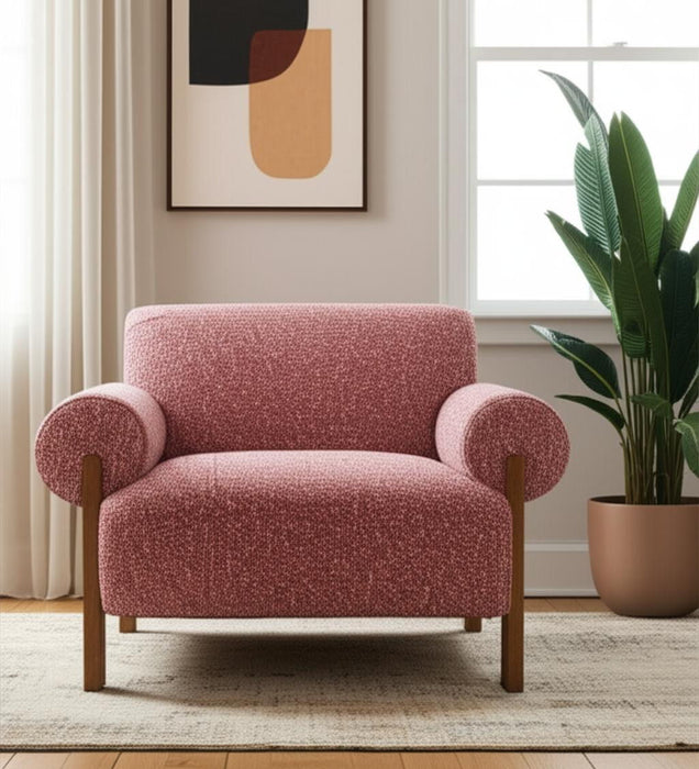 39" Woven Upholstery And Solid Wood Arm Chair - Copper / Brown