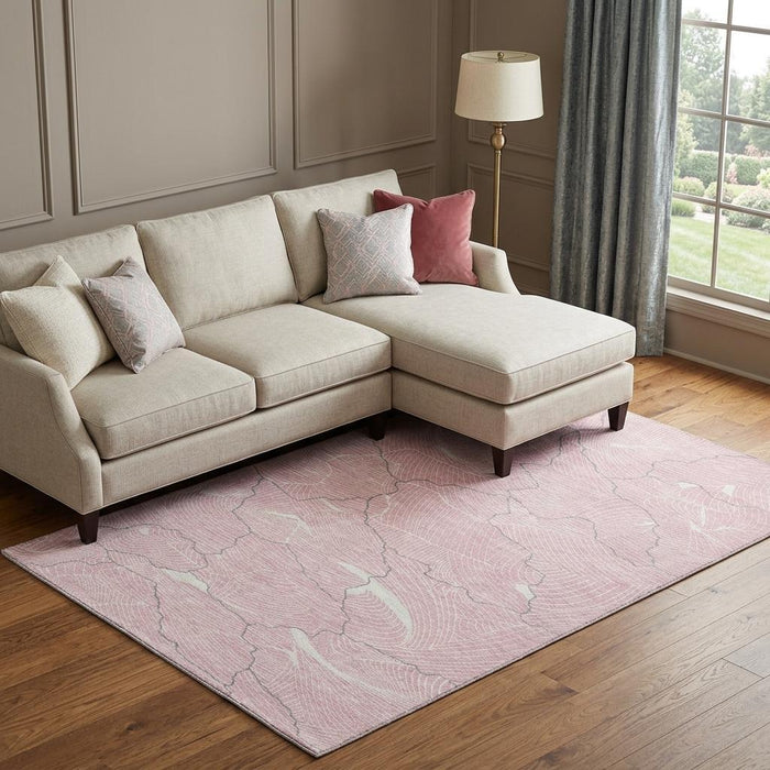 10' X 14' Abstract Washable Area Rug With UV Protection (682235) - Pink / Gray / Ivory