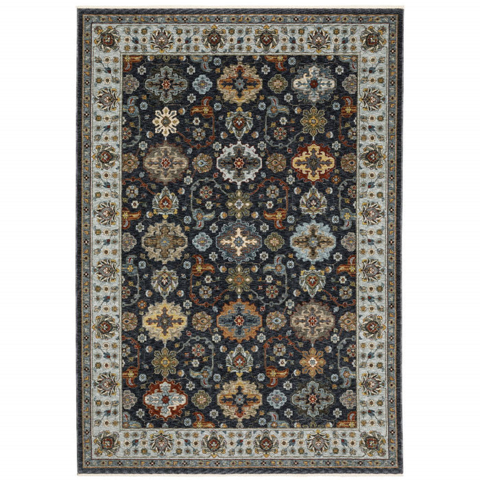 10' x 13' Oriental Power Loom Stain Resistant Area Rug With Fringe - Blue Red Beige Yellow Gray Rust And Gold