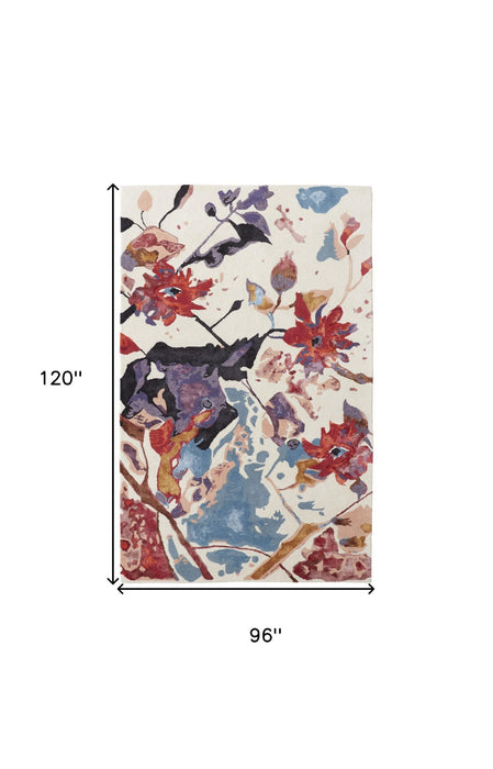 8' x 10' Floral Hand Tufted Area Rug - Blue And Red
