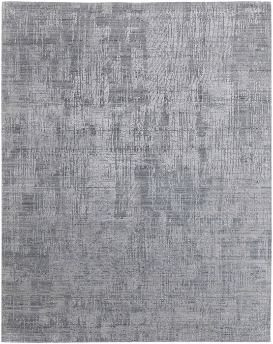 8' x 10' Abstract Hand Woven Worn Faded Area Rug - Light Blue And Silver