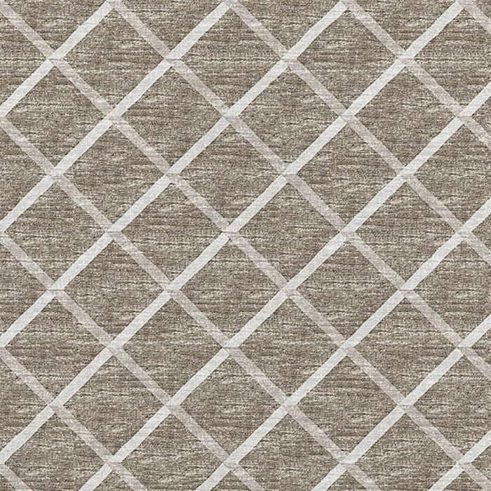 9' X 12' Geometric Washable Area Rug With UV Protection - Taupe / Ivory